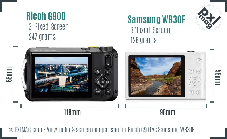 Ricoh G900 vs Samsung WB30F Screen and Viewfinder comparison