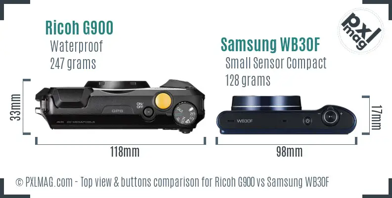 Ricoh G900 vs Samsung WB30F top view buttons comparison