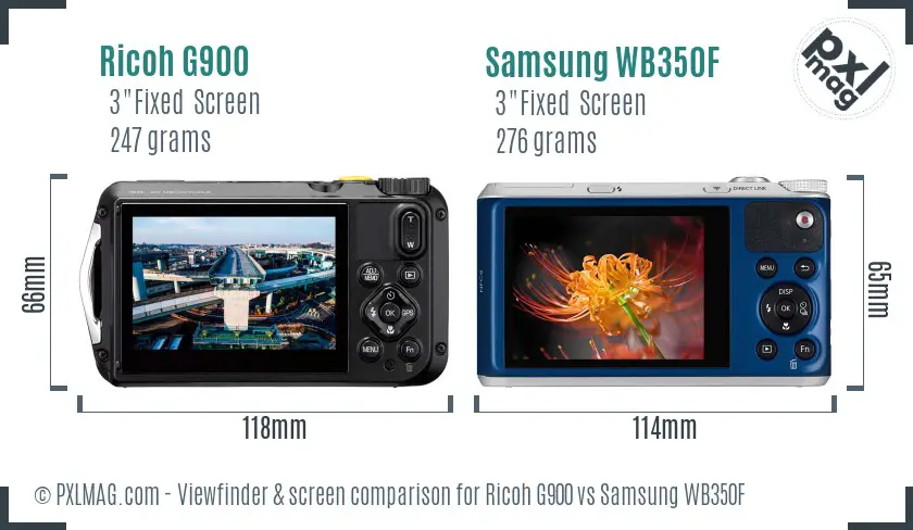 Ricoh G900 vs Samsung WB350F Screen and Viewfinder comparison