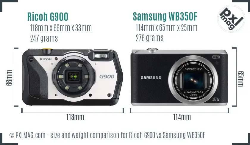 Ricoh G900 vs Samsung WB350F size comparison