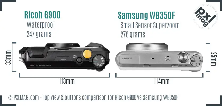 Ricoh G900 vs Samsung WB350F top view buttons comparison