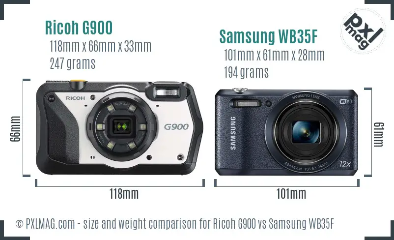 Ricoh G900 vs Samsung WB35F size comparison