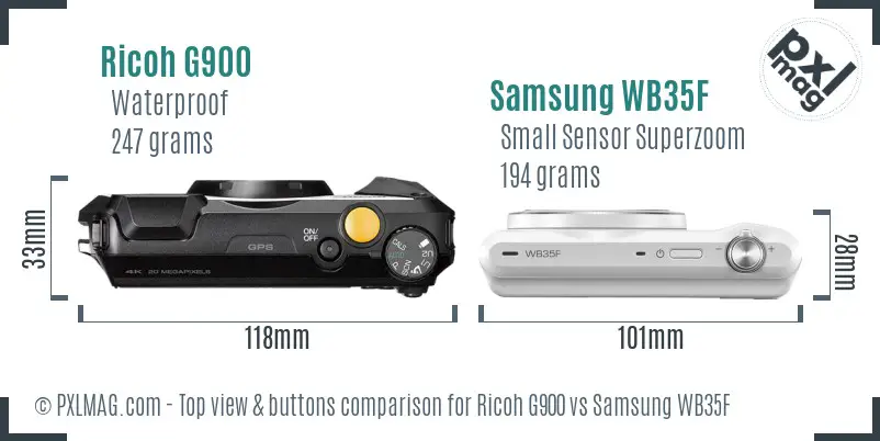 Ricoh G900 vs Samsung WB35F top view buttons comparison