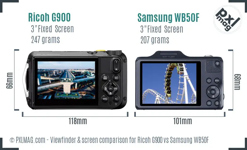 Ricoh G900 vs Samsung WB50F Screen and Viewfinder comparison