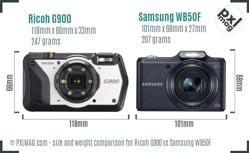 Ricoh G900 vs Samsung WB50F size comparison