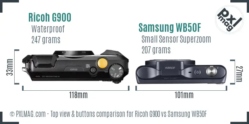 Ricoh G900 vs Samsung WB50F top view buttons comparison