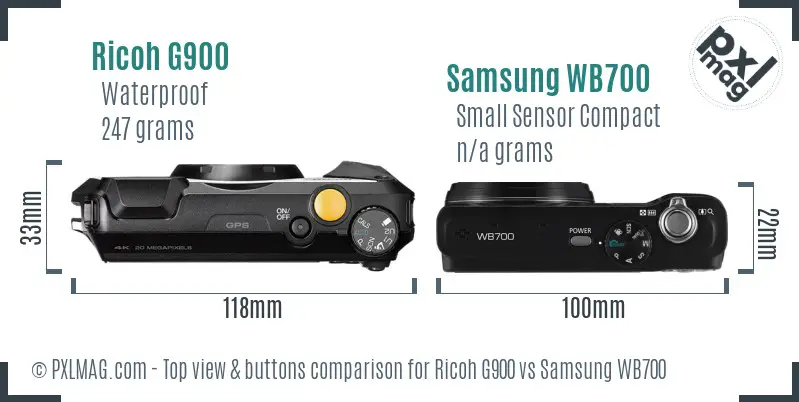 Ricoh G900 vs Samsung WB700 top view buttons comparison