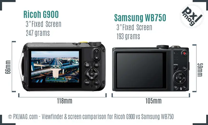 Ricoh G900 vs Samsung WB750 Screen and Viewfinder comparison