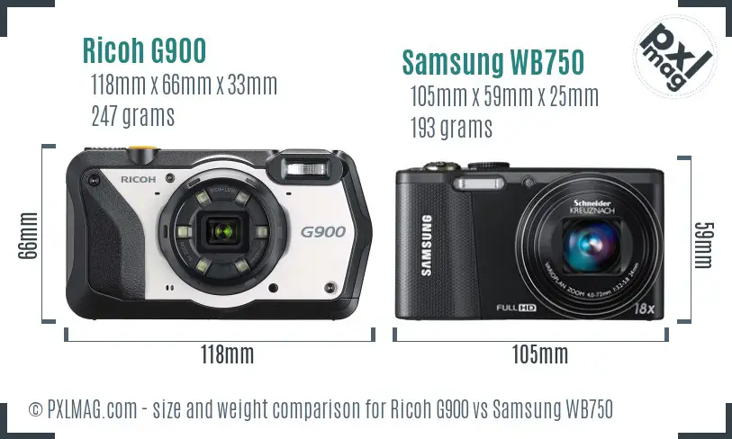 Ricoh G900 vs Samsung WB750 size comparison
