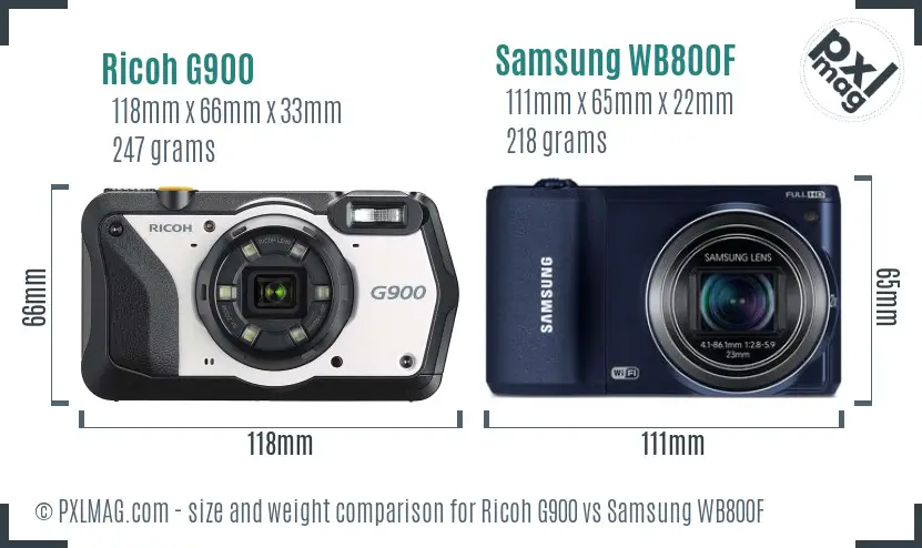 Ricoh G900 vs Samsung WB800F size comparison
