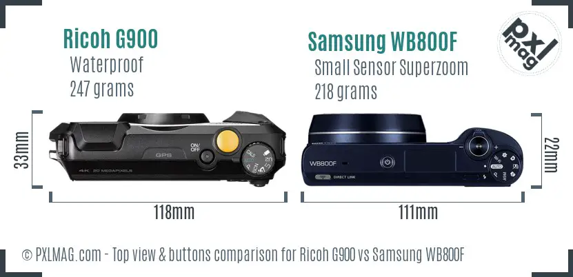 Ricoh G900 vs Samsung WB800F top view buttons comparison