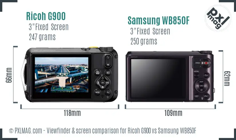 Ricoh G900 vs Samsung WB850F Screen and Viewfinder comparison