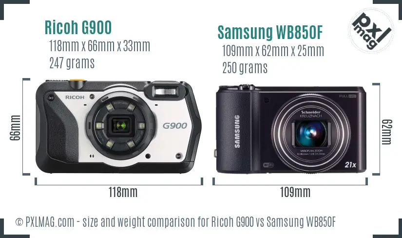 Ricoh G900 vs Samsung WB850F size comparison