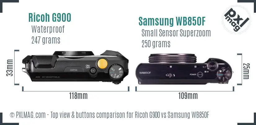Ricoh G900 vs Samsung WB850F top view buttons comparison