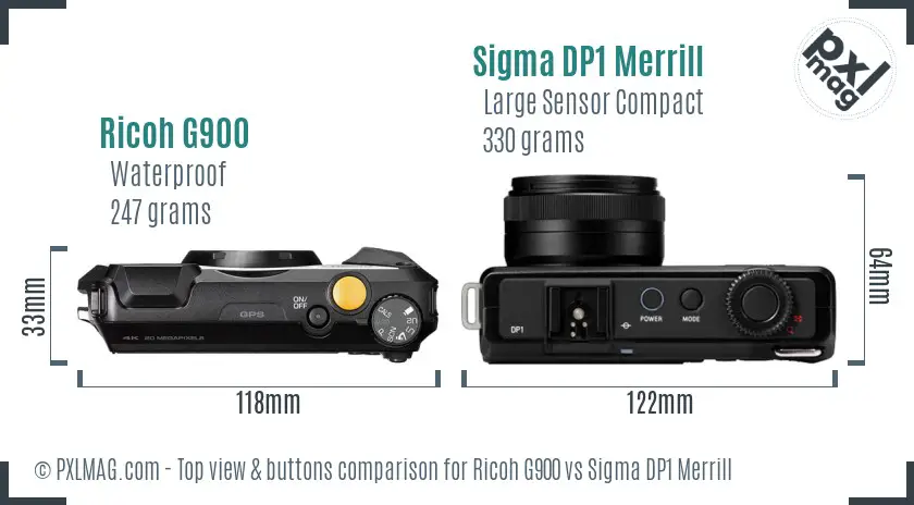 Ricoh G900 vs Sigma DP1 Merrill top view buttons comparison