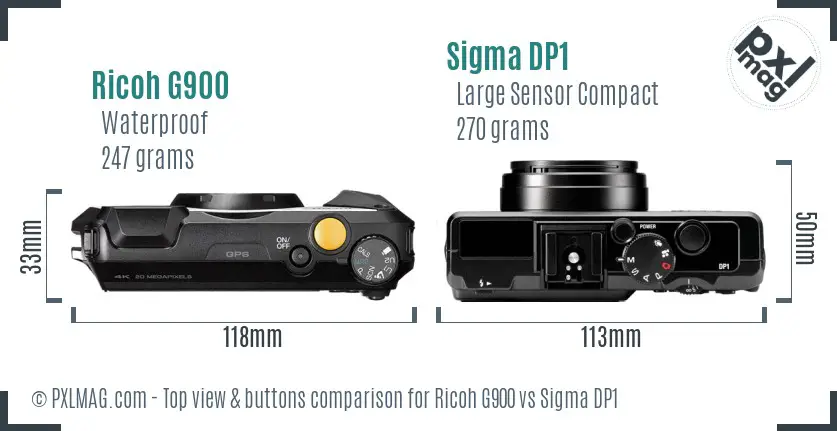 Ricoh G900 vs Sigma DP1 top view buttons comparison