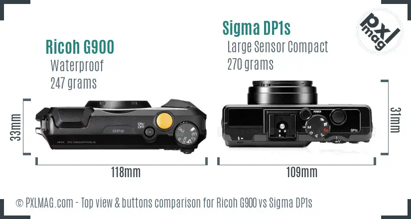 Ricoh G900 vs Sigma DP1s top view buttons comparison