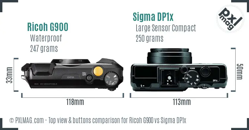 Ricoh G900 vs Sigma DP1x top view buttons comparison