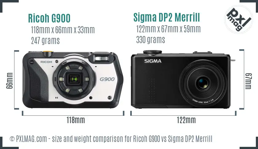 Ricoh G900 vs Sigma DP2 Merrill size comparison