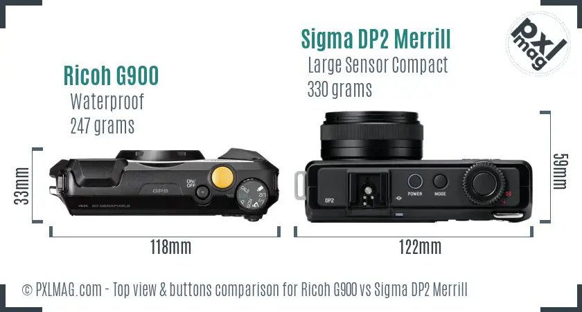 Ricoh G900 vs Sigma DP2 Merrill top view buttons comparison