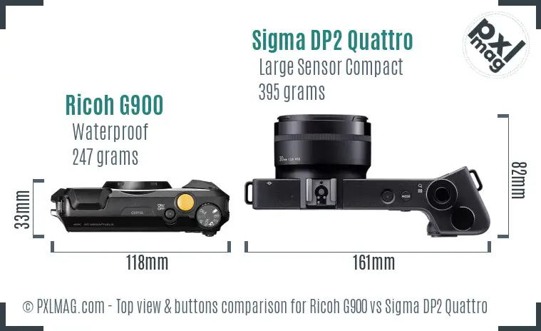 Ricoh G900 vs Sigma DP2 Quattro top view buttons comparison