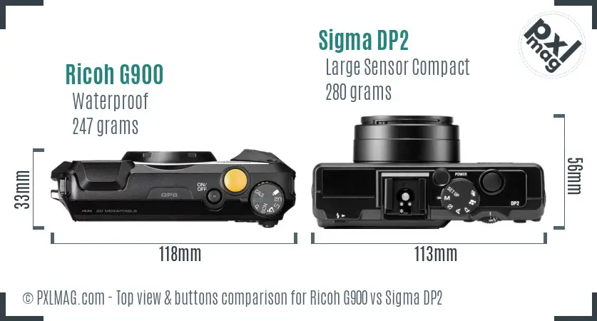 Ricoh G900 vs Sigma DP2 top view buttons comparison
