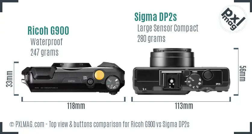 Ricoh G900 vs Sigma DP2s top view buttons comparison