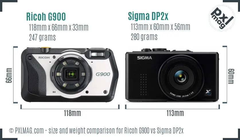 Ricoh G900 vs Sigma DP2x size comparison