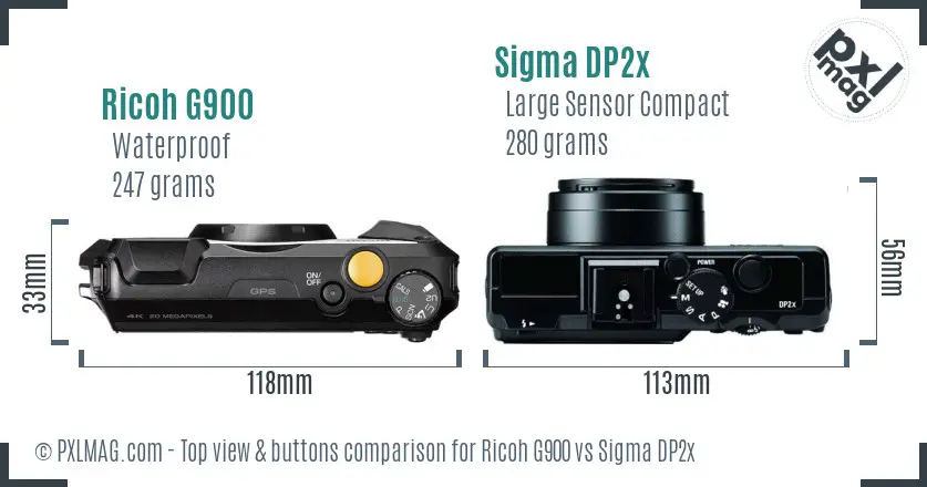 Ricoh G900 vs Sigma DP2x top view buttons comparison