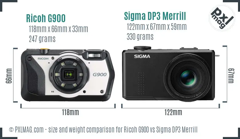 Ricoh G900 vs Sigma DP3 Merrill size comparison