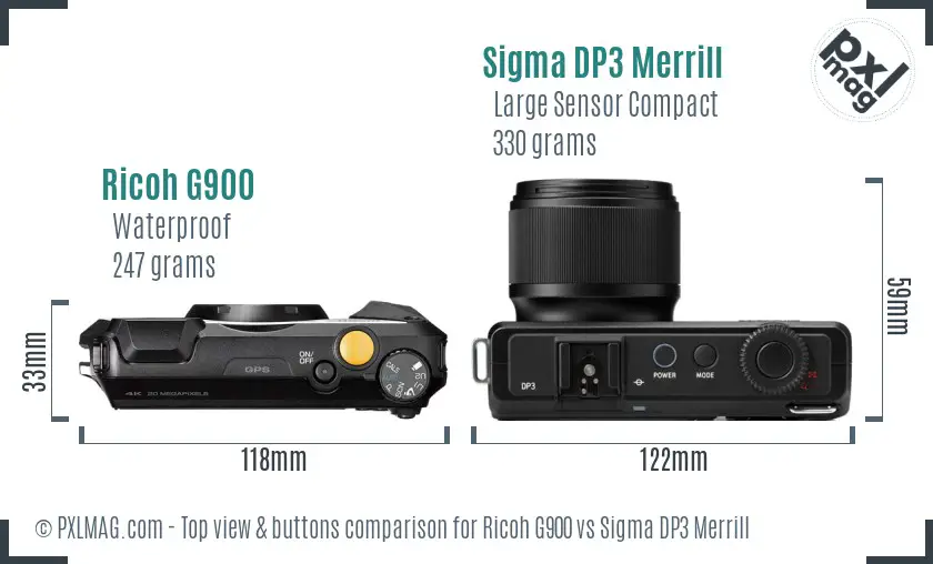 Ricoh G900 vs Sigma DP3 Merrill top view buttons comparison