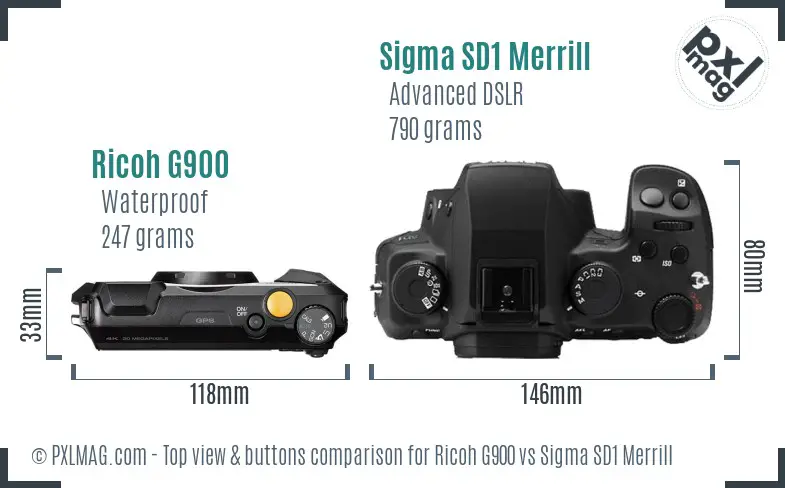 Ricoh G900 vs Sigma SD1 Merrill top view buttons comparison