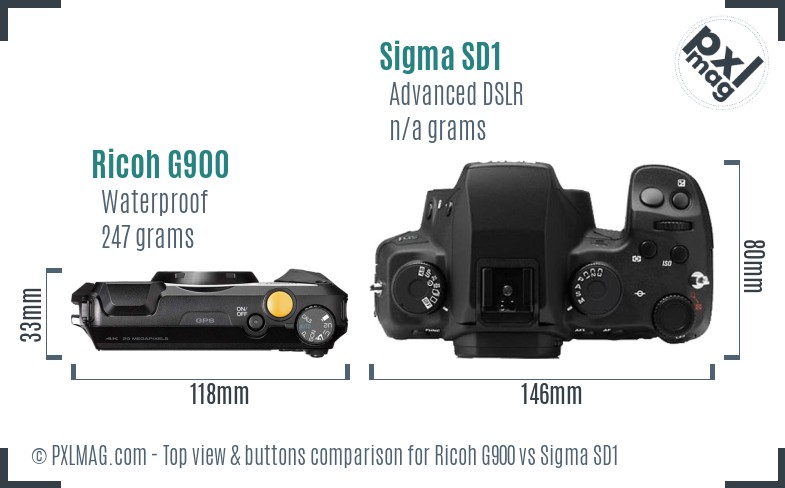 Ricoh G900 vs Sigma SD1 top view buttons comparison