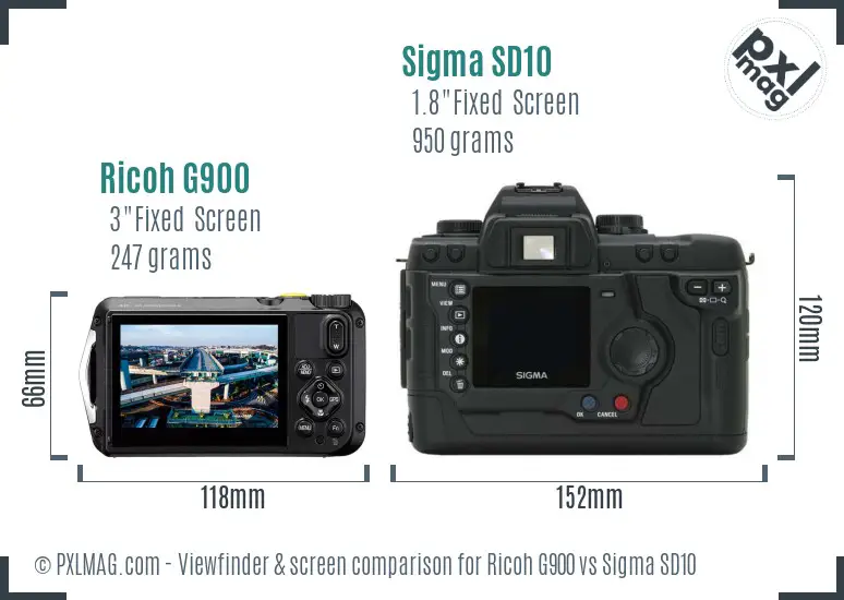 Ricoh G900 vs Sigma SD10 Screen and Viewfinder comparison