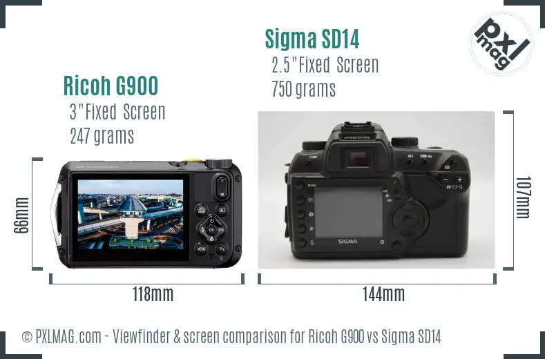 Ricoh G900 vs Sigma SD14 Screen and Viewfinder comparison