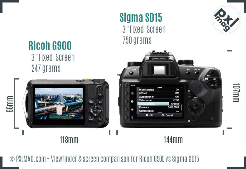 Ricoh G900 vs Sigma SD15 Screen and Viewfinder comparison