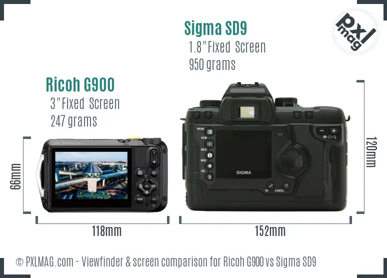 Ricoh G900 vs Sigma SD9 Screen and Viewfinder comparison