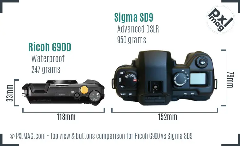 Ricoh G900 vs Sigma SD9 top view buttons comparison
