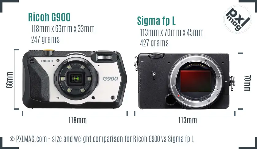 Ricoh G900 vs Sigma fp L size comparison