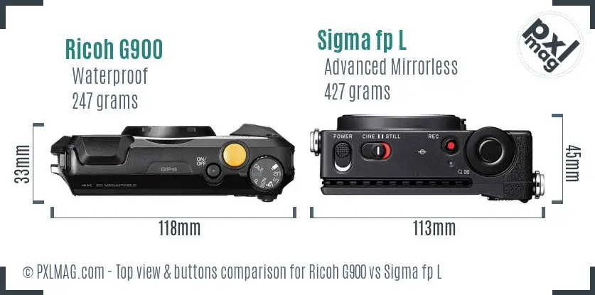 Ricoh G900 vs Sigma fp L top view buttons comparison