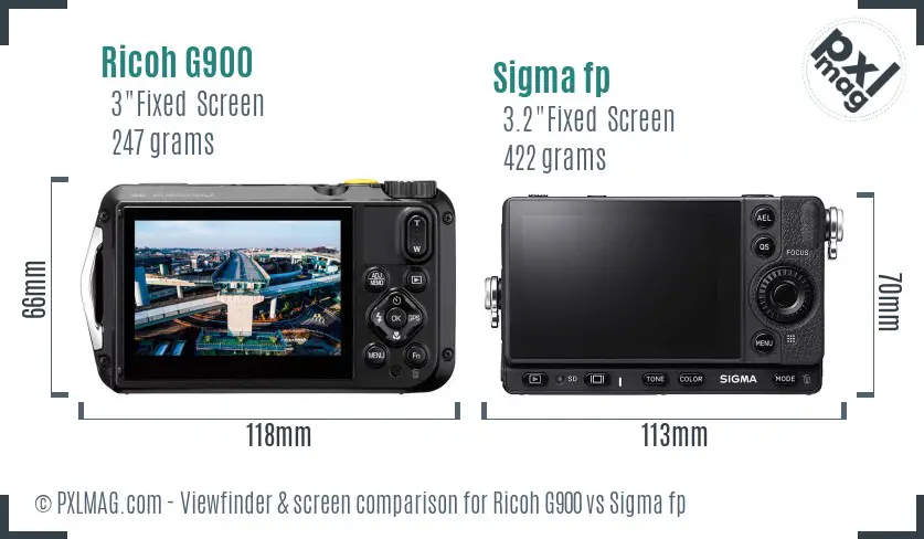 Ricoh G900 vs Sigma fp Screen and Viewfinder comparison