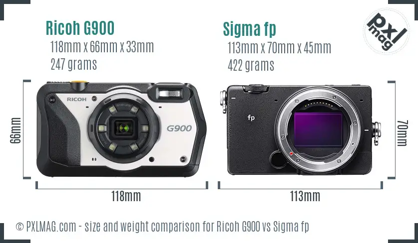 Ricoh G900 vs Sigma fp size comparison
