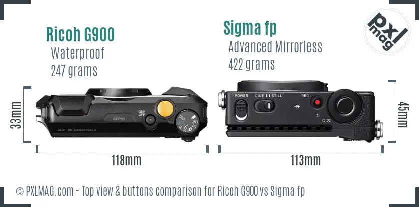 Ricoh G900 vs Sigma fp top view buttons comparison