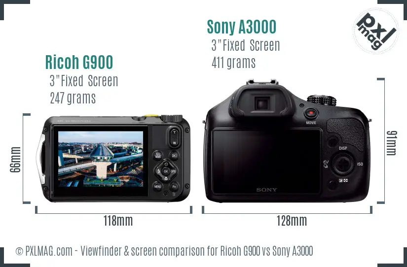 Ricoh G900 vs Sony A3000 Screen and Viewfinder comparison