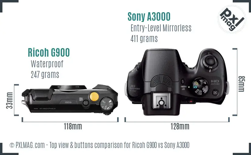 Ricoh G900 vs Sony A3000 top view buttons comparison