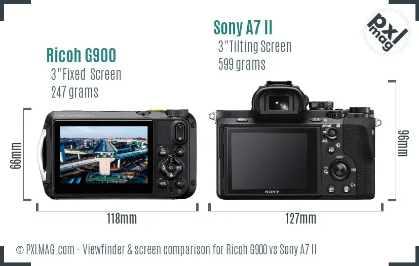 Ricoh G900 vs Sony A7 II Screen and Viewfinder comparison