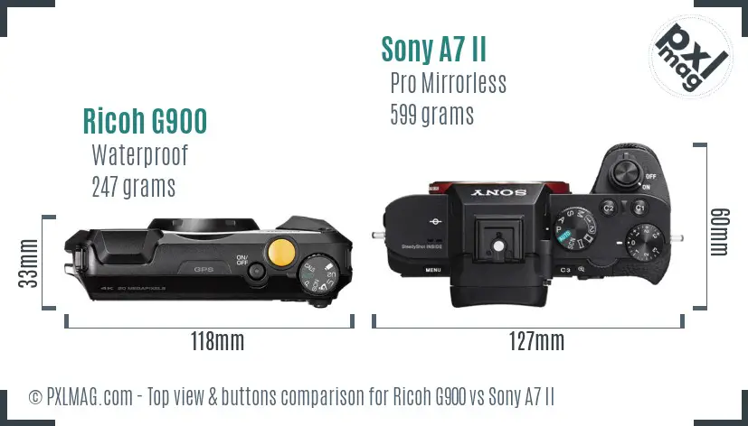 Ricoh G900 vs Sony A7 II top view buttons comparison