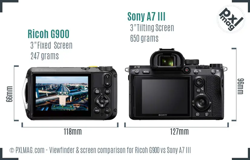 Ricoh G900 vs Sony A7 III Screen and Viewfinder comparison