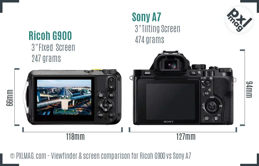 Ricoh G900 vs Sony A7 Screen and Viewfinder comparison