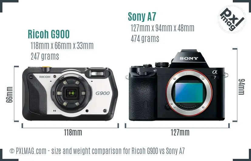 Ricoh G900 vs Sony A7 size comparison